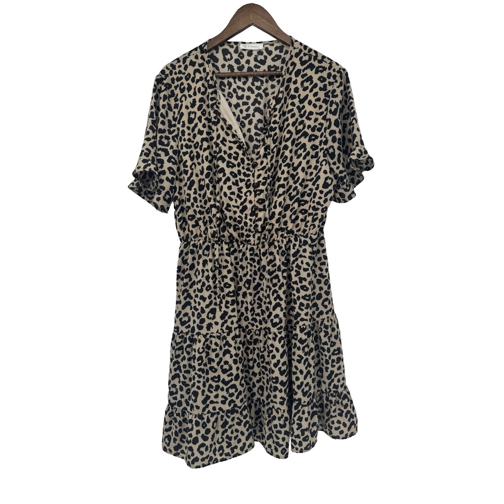 KIRUNDO Leopard Print Dress XL Semi‎ Sheer lightweight tiered ruffle sundress